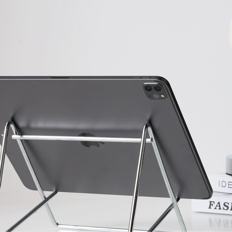 stand with laptop, scene from behind