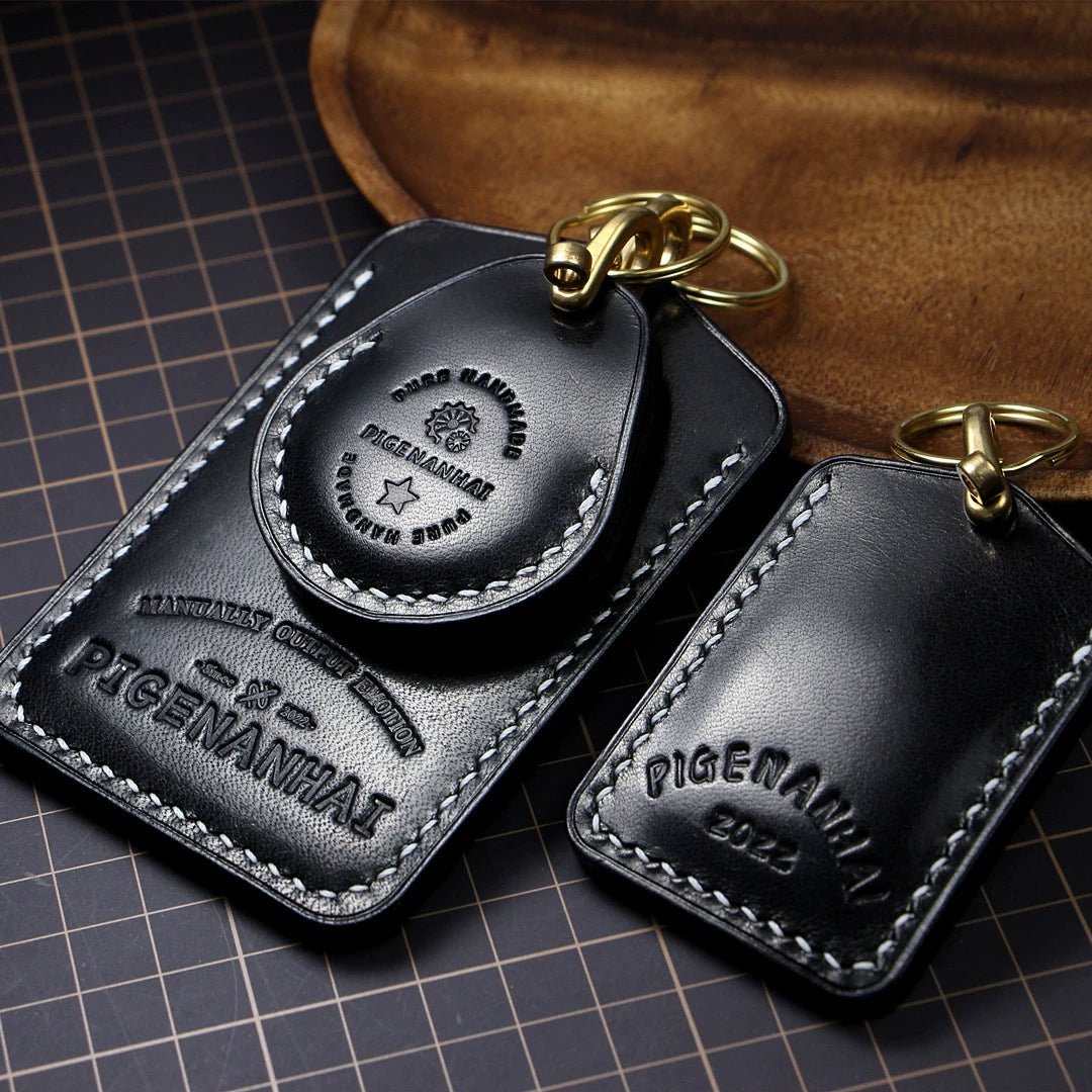 Handmade Full-Grain Cowhide Leather Keychain Set – 3 Shapes