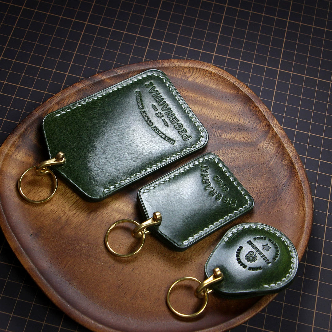 Handmade Full-Grain Cowhide Leather Keychain Set – 3 Shapes