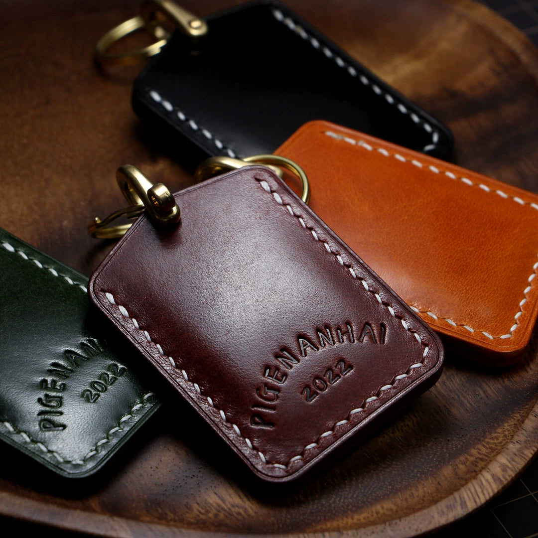 Handmade Full-Grain Cowhide Leather Keychain Set – 3 Shapes