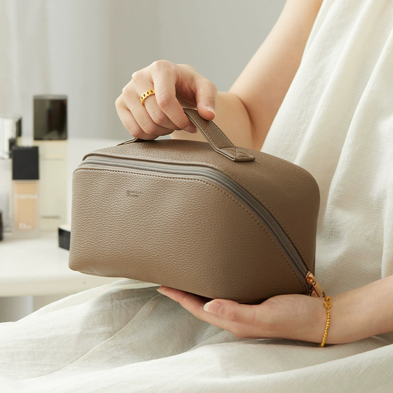 Premium Leather Cosmetic Bag  Large Capacity Travel Makeup & Toiletry Organizer
