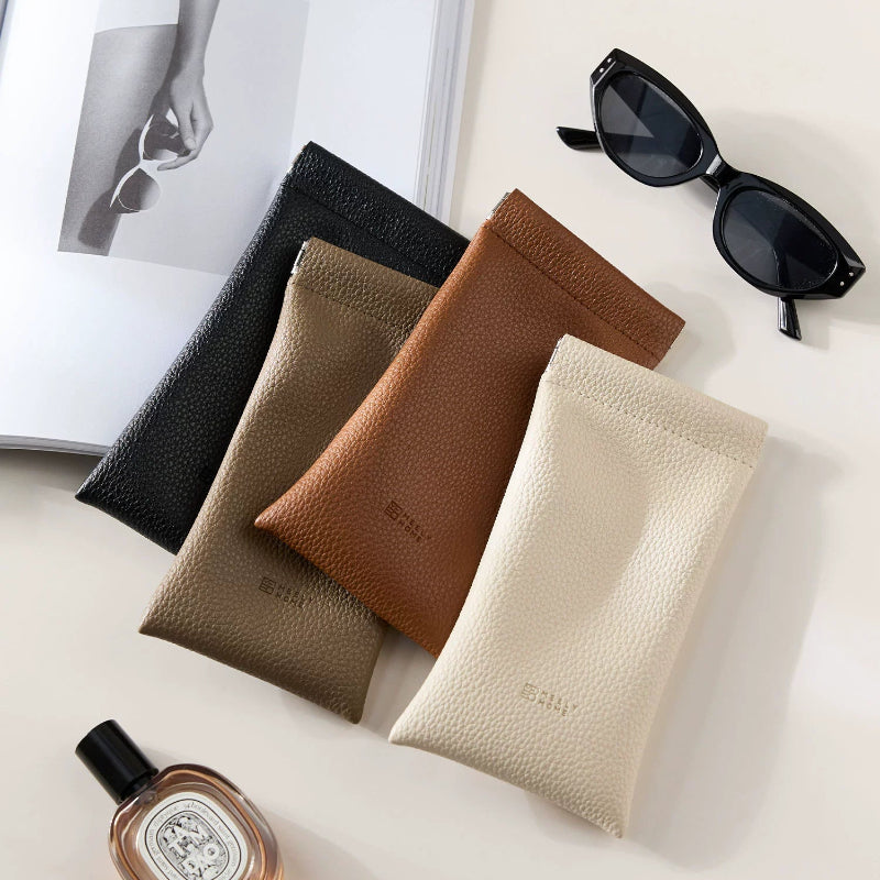 Slim Leather Glasses Case with Lychee Texture Protective Pouch
