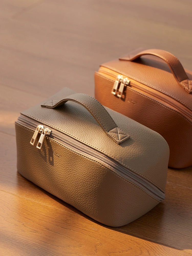 Premium Leather Cosmetic Bag  Large Capacity Travel Makeup & Toiletry Organizer